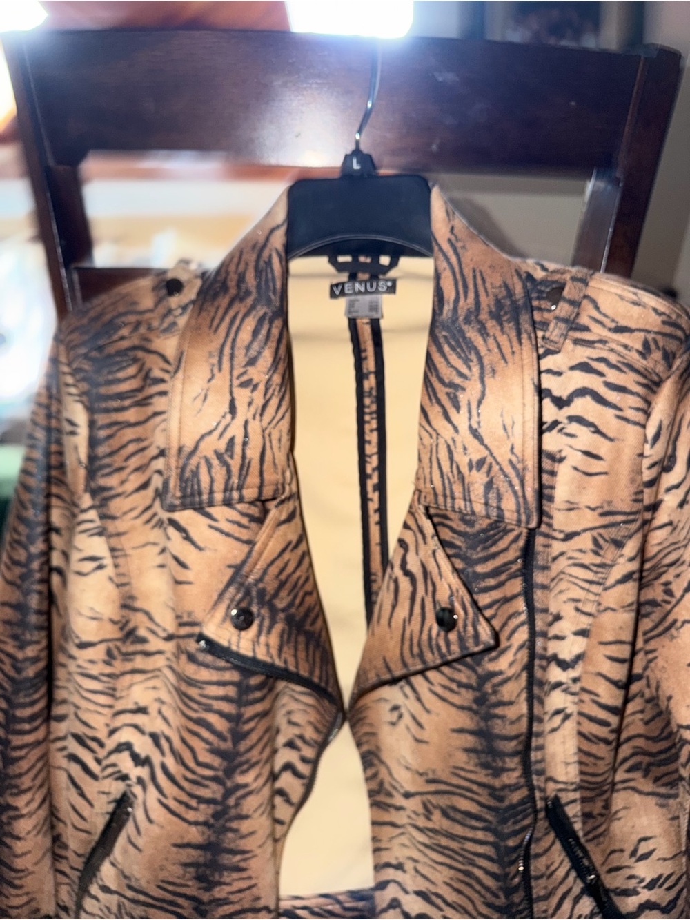 VENUS Tiger-Print Faux-Leather Jacket in Tan and Black - never worn